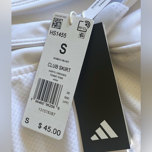Adidas White ClimaLite Club Tennis Skirt Exercise Small HS1455 Tenniscore NWT - Picture 3 of 12
